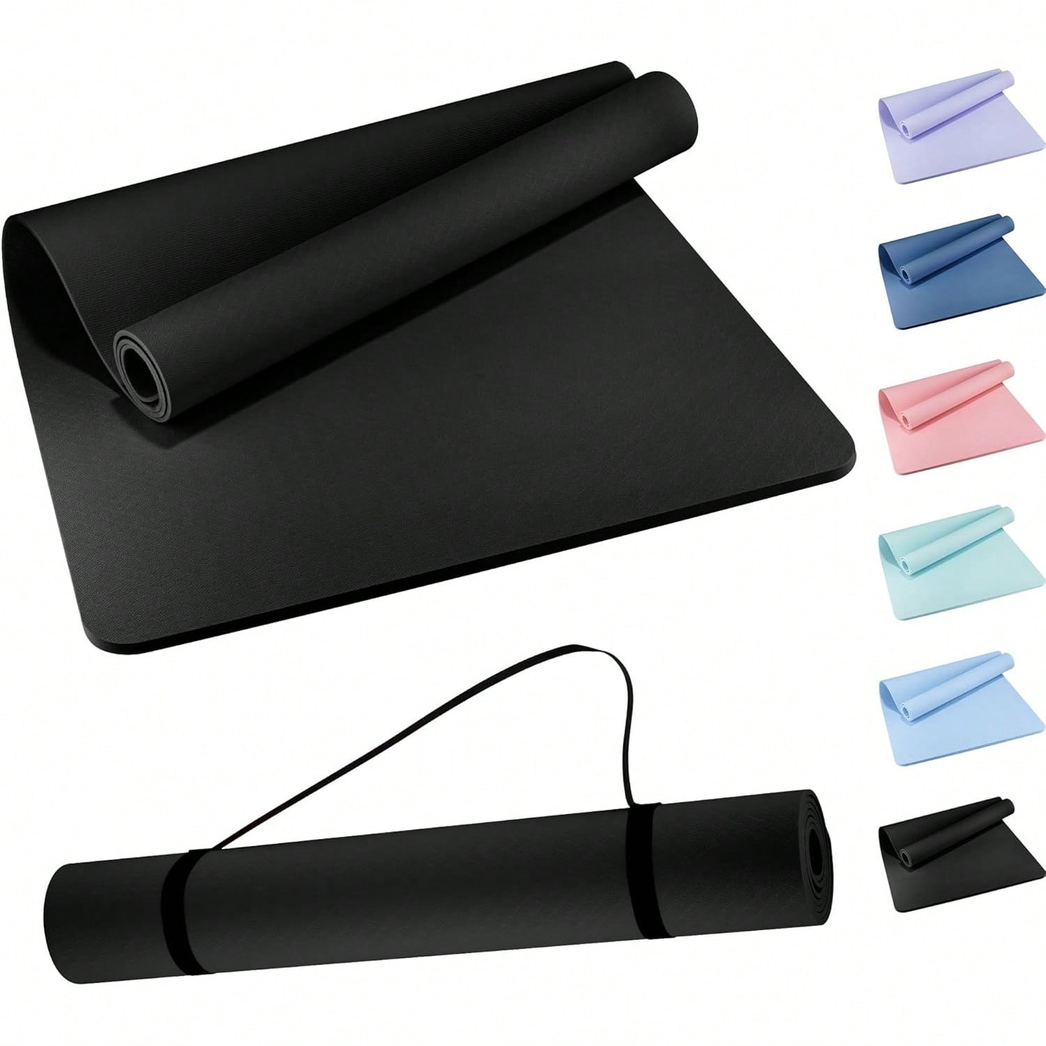 Pilates Yoga Hiit - エクストラワイド8mm TPEヨガマット、滑り止め付き、キャリーストラップ付き、ピラティス、HIIT、ストレッチ、ホームジム用