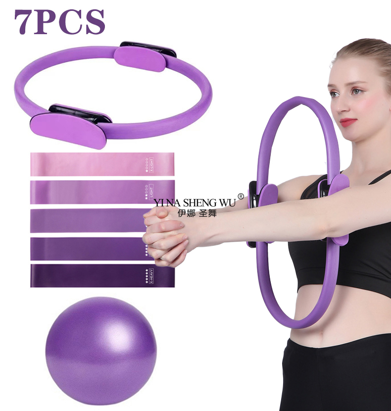 Pilates Ring Magic - 7 個のピラティス機器家庭用トレーニングピラティスリングとボールセット抵抗バンドなど家庭用ピラティス機器に最適