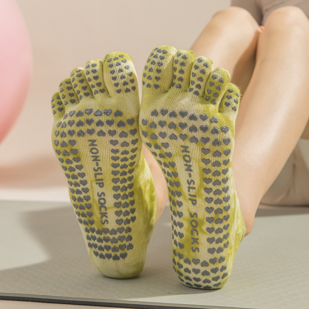 女性用タイダイ柄5本指グリップヨガソックス、ストラップ付きス - Pilates Yoga Grip Socks のレビューと価格